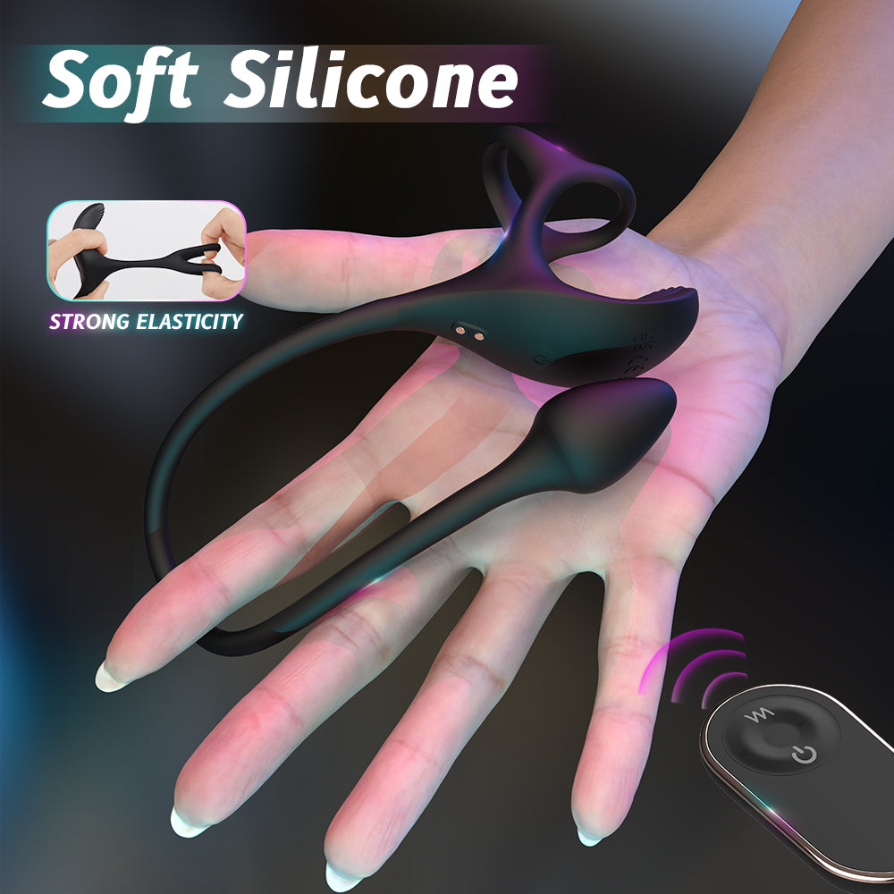 YoYoLemon Vibrating Penis Rings Anul Plug Vibrator with Testicles Stimulator for Men